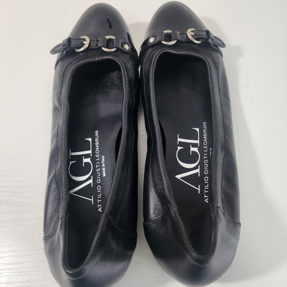 AGL Attilio Giusti Leombruni Ballet Flats Black Leather Patent Cap Toe Buckle 41 - Picture 12 of 12
